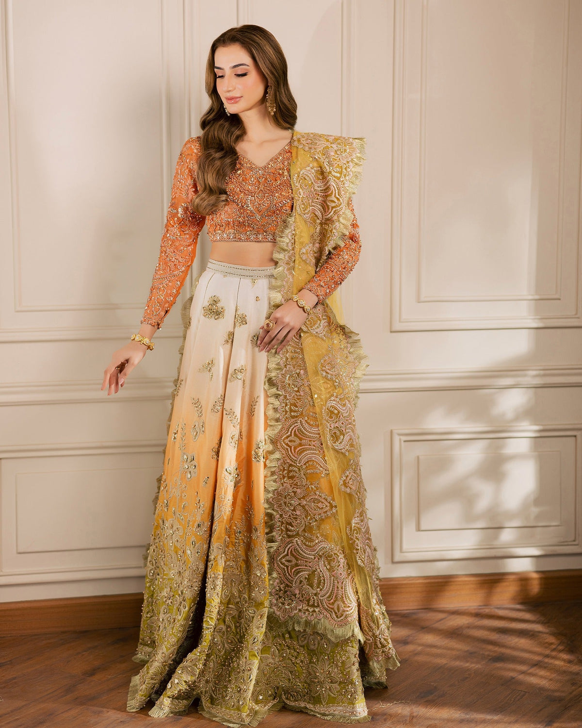 Mysie by Tahira | Wedding Formal Wears | HAZEL-Brand:Mysie by Tahira-Type:Ladies Clothes-Orange-Organza-House of Maryam- Buy in UK, USA