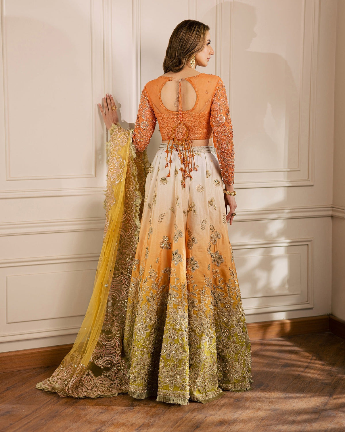 Mysie by Tahira | Wedding Formal Wears | HAZEL-Brand:Mysie by Tahira-Type:Ladies Clothes-Orange-Organza-House of Maryam- Buy in UK, USA