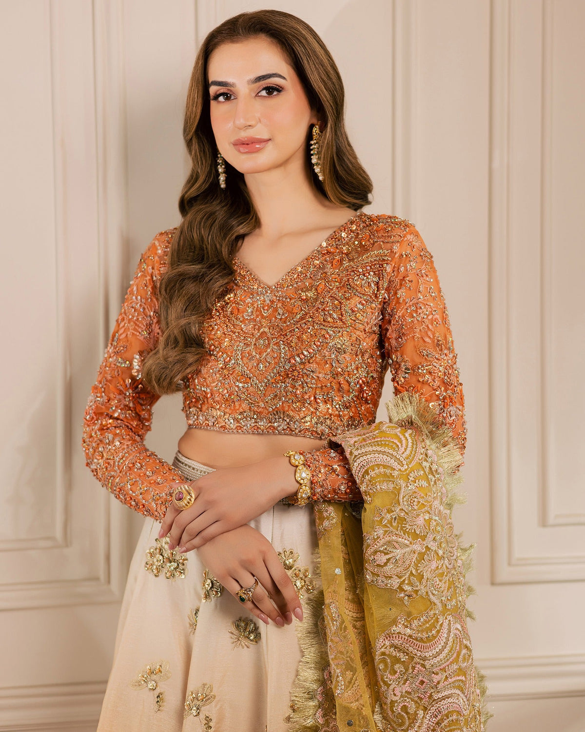 Mysie by Tahira | Wedding Formal Wears | HAZEL-Brand:Mysie by Tahira-Type:Ladies Clothes-Orange-Organza-House of Maryam- Buy in UK, USA