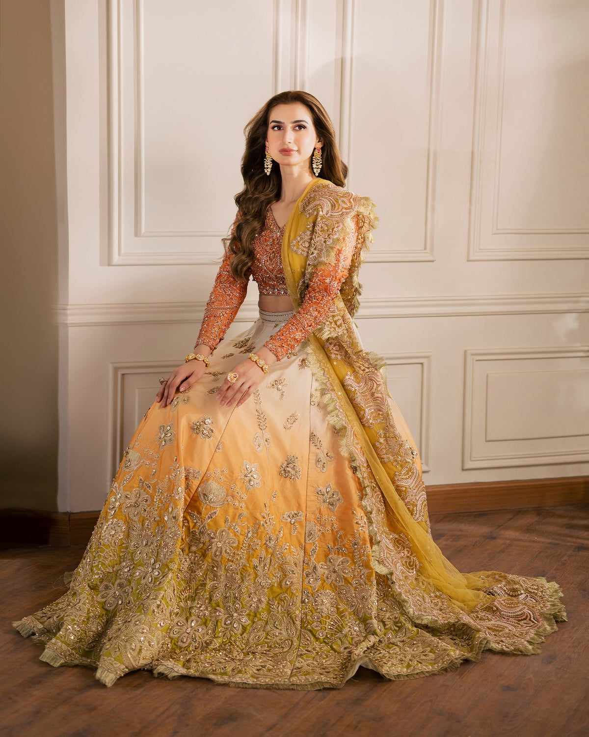 Mysie by Tahira | Wedding Formal Wears | HAZEL-Brand:Mysie by Tahira-Type:Ladies Clothes-Orange-Organza-House of Maryam- Buy in UK, USA