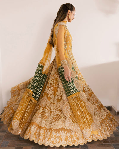 Mysie by Tahira | Wedding Formal Wears | KAYNAT-Brand:Mysie by Tahira-Type:Ladies Clothes-Mustard Yellow-Chiffon-House of Maryam- Buy in UK, USA