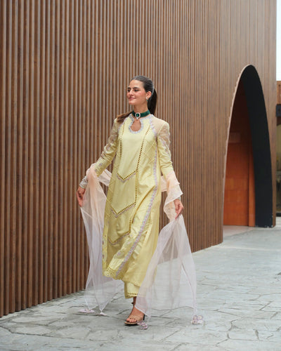 Mysie by Tahira | Wedding Formal Wears | KIARA-Brand:Mysie by Tahira-Type:Ladies Clothes-Lemon Yellow-Raw Silk-House of Maryam- Buy in UK, USA