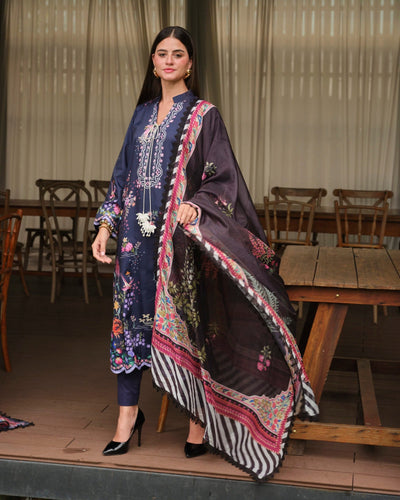 Mysie by Tahira | Wedding Formal Wears | M - 1-Brand:Mysie by Tahira-Type:Ladies Clothes-Dark Navy Blue-Raw Silk-House of Maryam- Buy in UK, USA