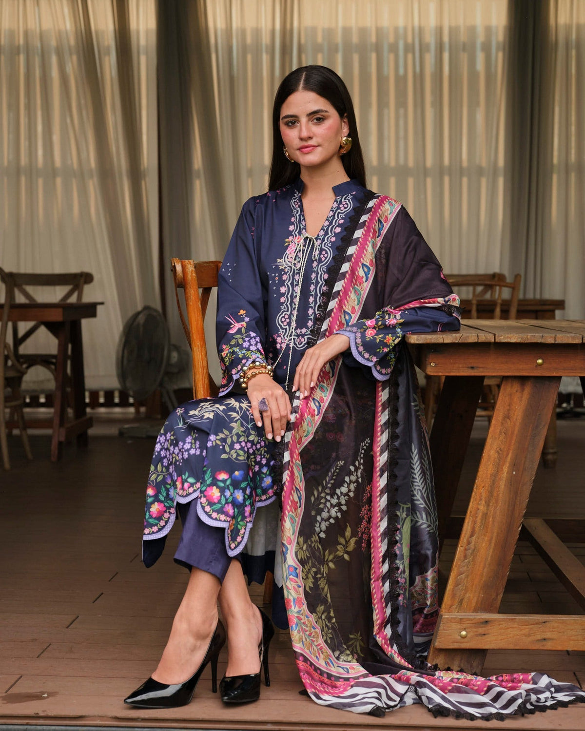 Mysie by Tahira | Wedding Formal Wears | M - 1-Brand:Mysie by Tahira-Type:Ladies Clothes-Dark Navy Blue-Raw Silk-House of Maryam- Buy in UK, USA