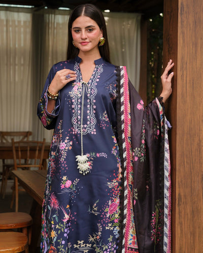Mysie by Tahira | Wedding Formal Wears | M - 1-Brand:Mysie by Tahira-Type:Ladies Clothes-Dark Navy Blue-Raw Silk-House of Maryam- Buy in UK, USA