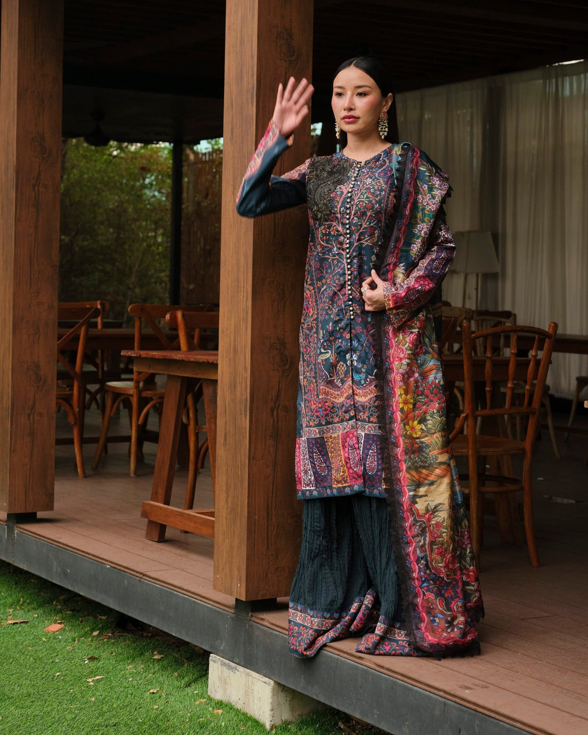 Mysie by Tahira | Wedding Formal Wears | M - 2-Brand:Mysie by Tahira-Type:Ladies Clothes-Zinc Blue-Raw Silk-House of Maryam- Buy in UK, USA