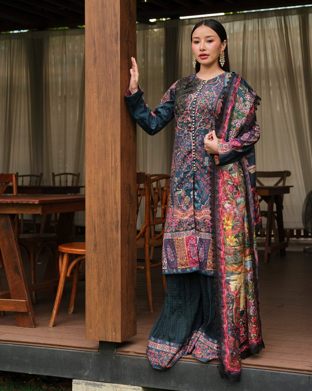 Mysie by Tahira | Wedding Formal Wears | M - 2-Brand:Mysie by Tahira-Type:Ladies Clothes-Zinc Blue-Raw Silk-House of Maryam- Buy in UK, USA