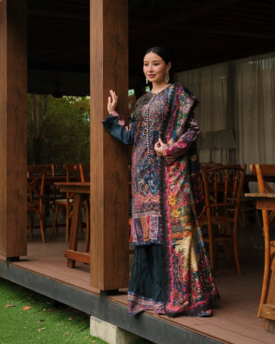 Mysie by Tahira | Wedding Formal Wears | M - 2-Brand:Mysie by Tahira-Type:Ladies Clothes-Zinc Blue-Raw Silk-House of Maryam- Buy in UK, USA