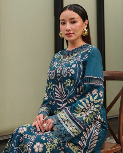 Mysie by Tahira | Wedding Formal Wears | M - 3-Brand:Mysie by Tahira-Type:Ladies Clothes-Teal Blue-Raw Silk-House of Maryam- Buy in UK, USA