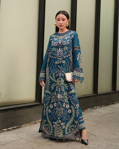 Mysie by Tahira | Wedding Formal Wears | M - 3-Brand:Mysie by Tahira-Type:Ladies Clothes-Teal Blue-Raw Silk-House of Maryam- Buy in UK, USA