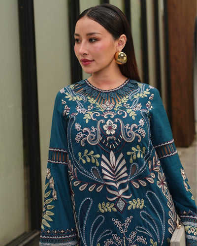 Mysie by Tahira | Wedding Formal Wears | M - 3-Brand:Mysie by Tahira-Type:Ladies Clothes-Teal Blue-Raw Silk-House of Maryam- Buy in UK, USA