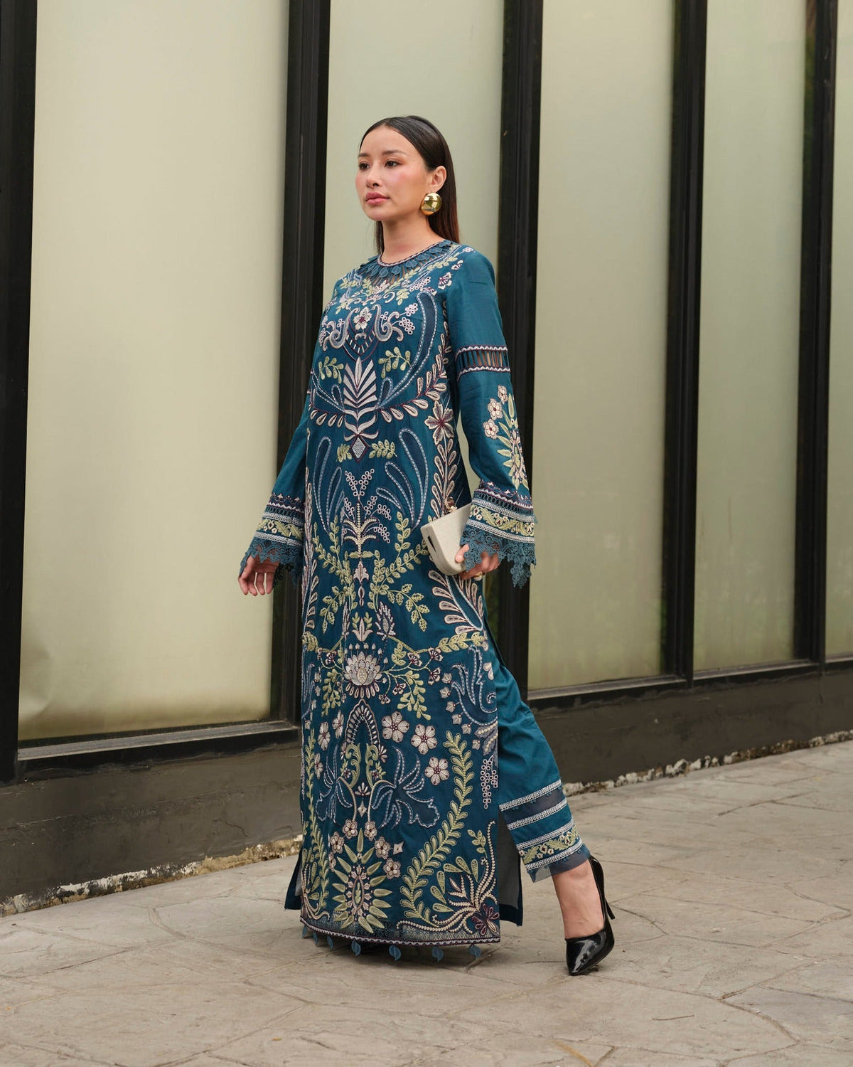 Mysie by Tahira | Wedding Formal Wears | M - 3-Brand:Mysie by Tahira-Type:Ladies Clothes-Teal Blue-Raw Silk-House of Maryam- Buy in UK, USA