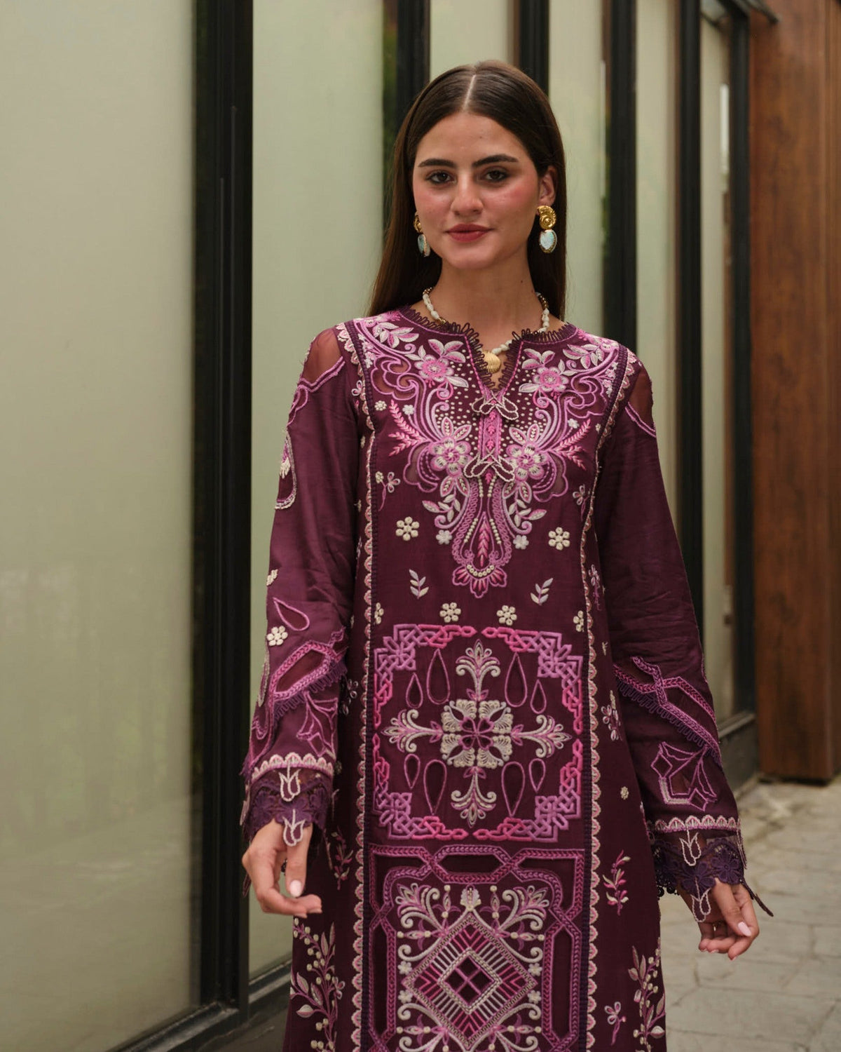 Mysie by Tahira | Wedding Formal Wears | M - 4-Brand:Mysie by Tahira-Type:Ladies Clothes-Purple Brown-Raw Silk-House of Maryam- Buy in UK, USA