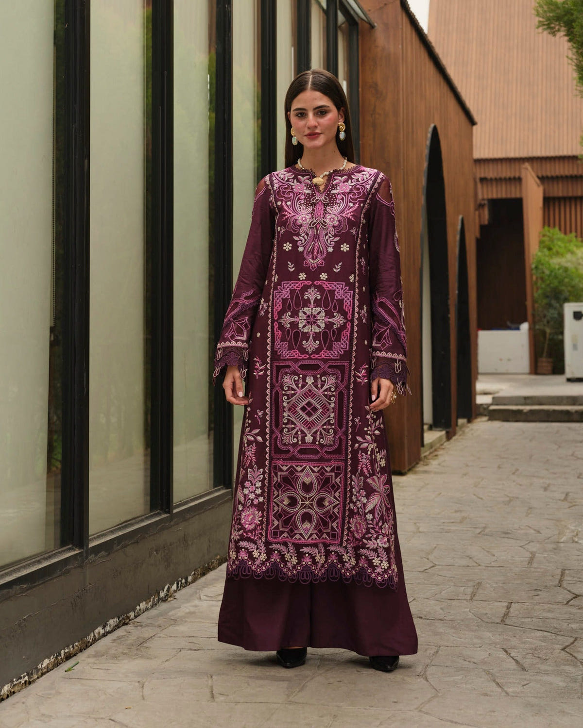 Mysie by Tahira | Wedding Formal Wears | M - 4-Brand:Mysie by Tahira-Type:Ladies Clothes-Purple Brown-Raw Silk-House of Maryam- Buy in UK, USA