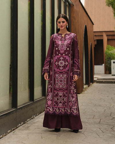 Mysie by Tahira | Wedding Formal Wears | M - 4-Brand:Mysie by Tahira-Type:Ladies Clothes-Purple Brown-Raw Silk-House of Maryam- Buy in UK, USA