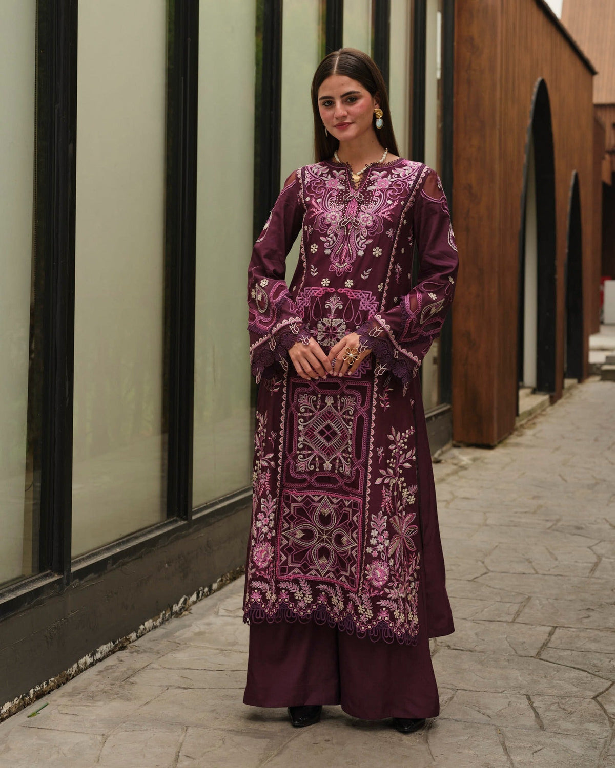 Mysie by Tahira | Wedding Formal Wears | M - 4-Brand:Mysie by Tahira-Type:Ladies Clothes-Purple Brown-Raw Silk-House of Maryam- Buy in UK, USA