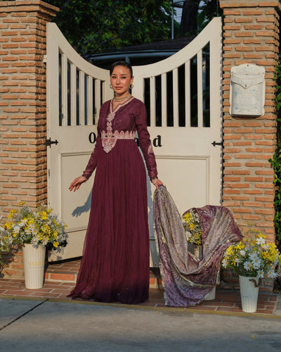 Mysie by Tahira | Wedding Formal Wears | NAILA-Brand:Mysie by Tahira-Type:Ladies Clothes-Maroon-Raw Silk-House of Maryam- Buy in UK, USA