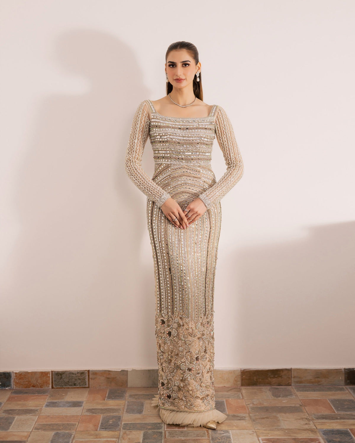Mysie by Tahira | Wedding Formal Wears | PERLA-Brand:Mysie by Tahira-Type:Ladies Clothes-Off White-Net-House of Maryam- Buy in UK, USA