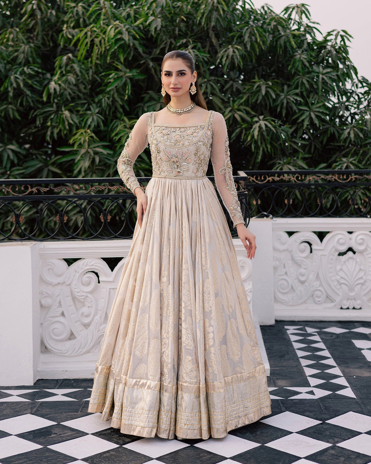Mysie by Tahira | Wedding Formal Wears | ULFAT-Brand:Mysie by Tahira-Type:Ladies Clothes-Dusty White-Chiffon-House of Maryam- Buy in UK, USA