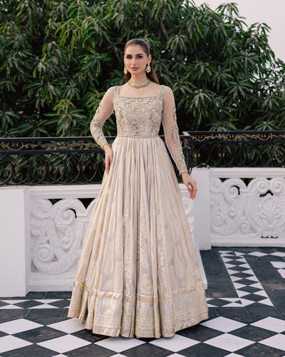 Mysie by Tahira | Wedding Formal Wears | ULFAT-Brand:Mysie by Tahira-Type:Ladies Clothes-Dusty White-Chiffon-House of Maryam- Buy in UK, USA