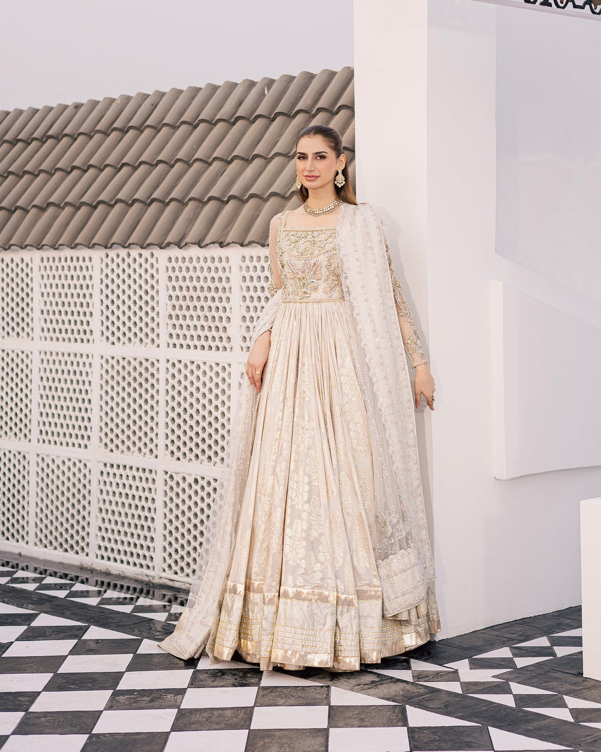 Mysie by Tahira | Wedding Formal Wears | ULFAT-Brand:Mysie by Tahira-Type:Ladies Clothes-Dusty White-Chiffon-House of Maryam- Buy in UK, USA