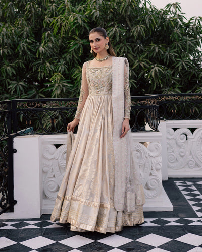 Mysie by Tahira | Wedding Formal Wears | ULFAT-Brand:Mysie by Tahira-Type:Ladies Clothes-Dusty White-Chiffon-House of Maryam- Buy in UK, USA