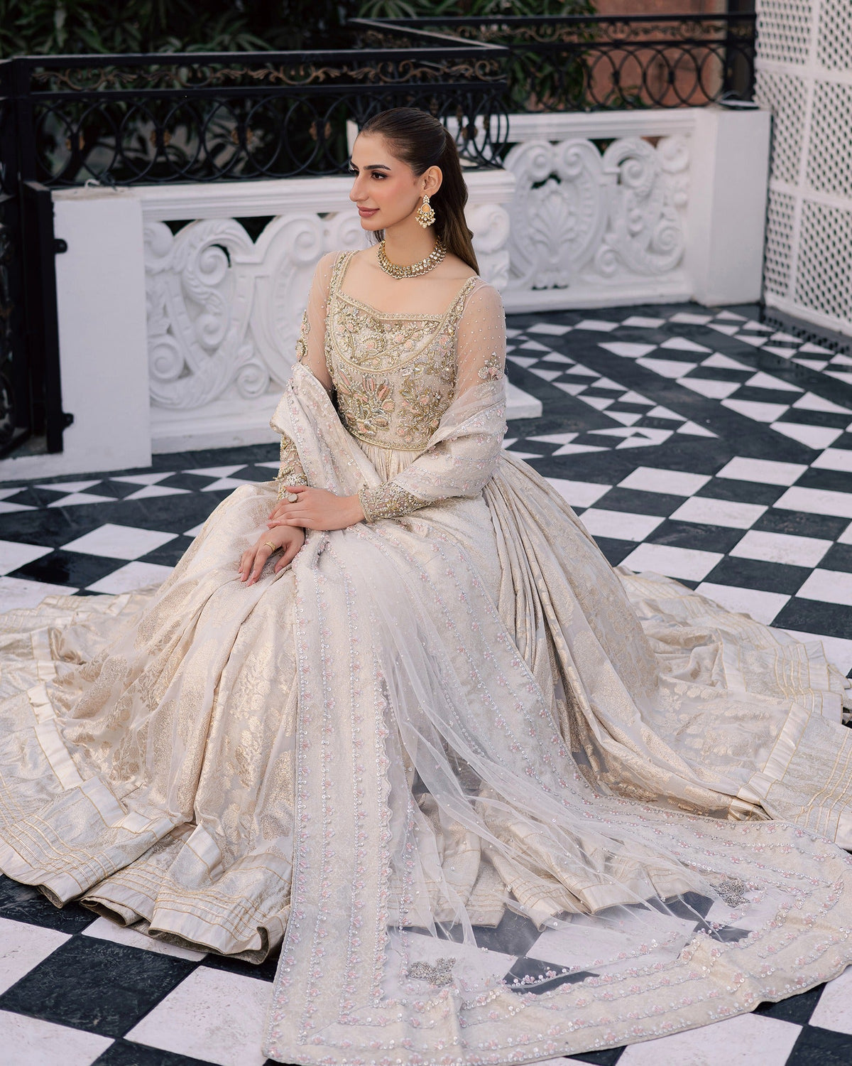 Mysie by Tahira | Wedding Formal Wears | ULFAT-Brand:Mysie by Tahira-Type:Ladies Clothes-Dusty White-Chiffon-House of Maryam- Buy in UK, USA