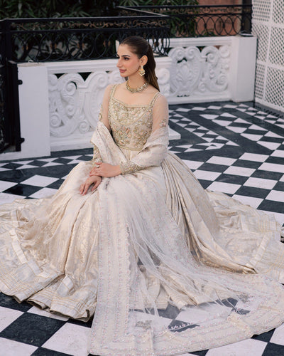 Mysie by Tahira | Wedding Formal Wears | ULFAT-Brand:Mysie by Tahira-Type:Ladies Clothes-Dusty White-Chiffon-House of Maryam- Buy in UK, USA