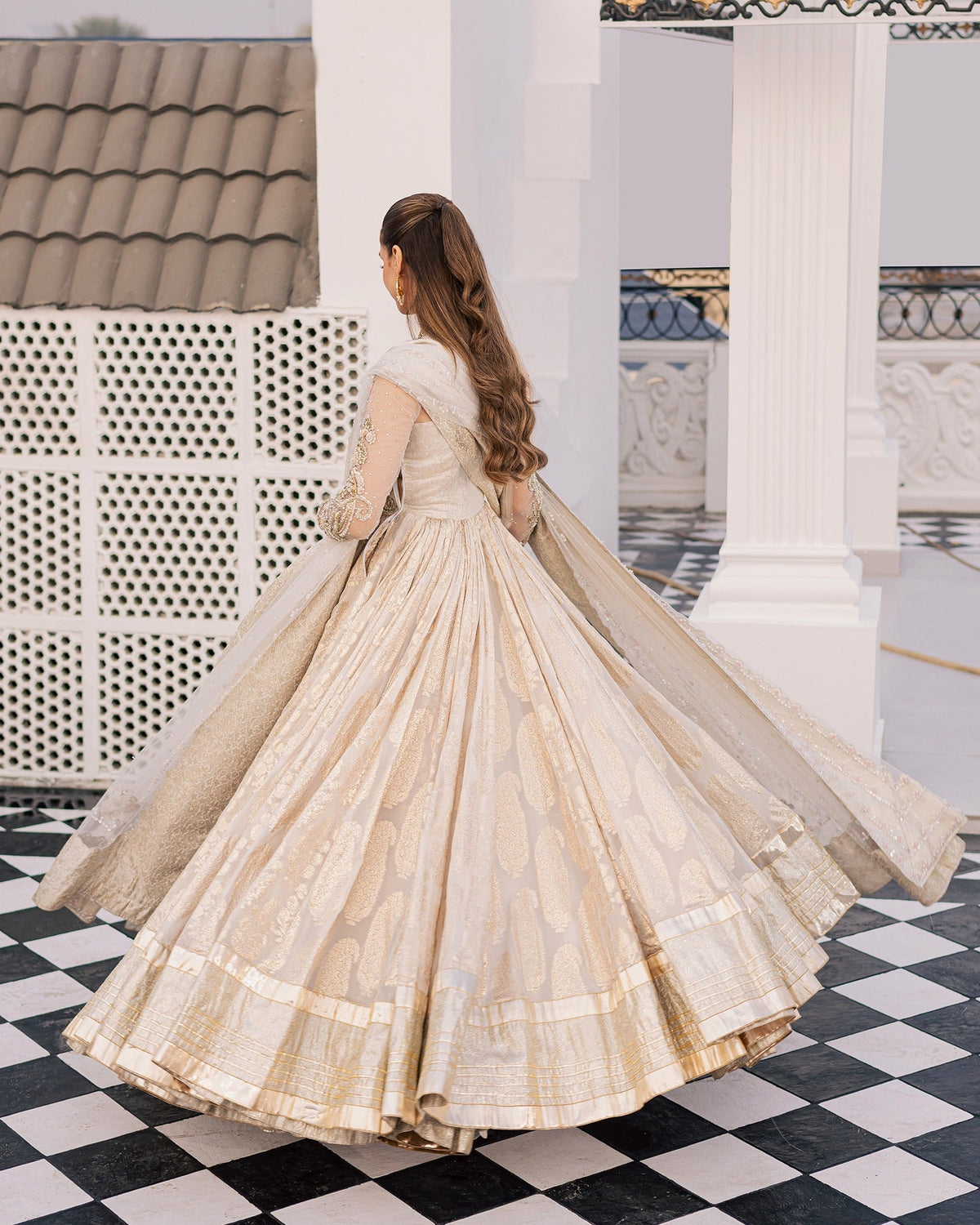 Mysie by Tahira | Wedding Formal Wears | ULFAT-Brand:Mysie by Tahira-Type:Ladies Clothes-Dusty White-Chiffon-House of Maryam- Buy in UK, USA