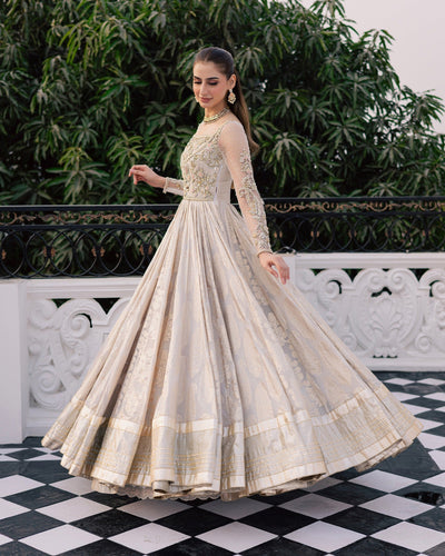 Mysie by Tahira | Wedding Formal Wears | ULFAT-Brand:Mysie by Tahira-Type:Ladies Clothes-Dusty White-Chiffon-House of Maryam- Buy in UK, USA
