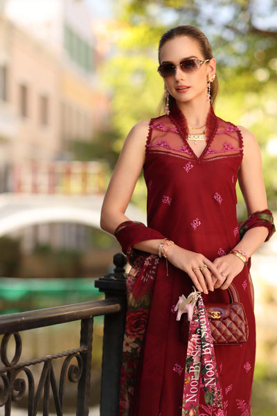 Noor by Saadia Asad | Eid Luxe Printkhaas 26 | D1 - A - Ruby-Brand:Noor by Saadia Asad-Type:Ladies Clothes-Ruby Red-Lawn-House of Maryam- Buy in UK, USA
