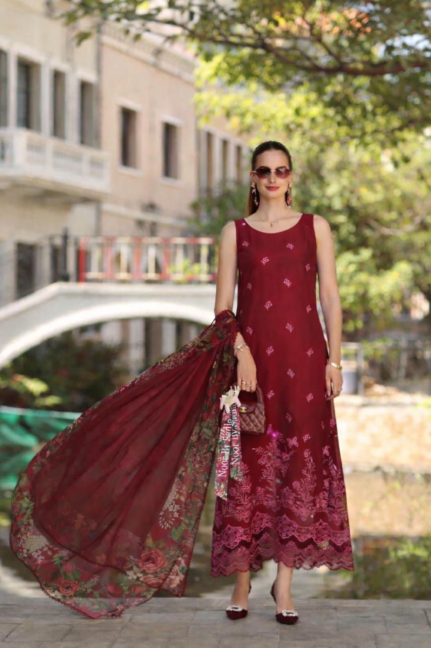 Noor by Saadia Asad | Eid Luxe Printkhaas 26 | D1 - A - Ruby-Brand:Noor by Saadia Asad-Type:Ladies Clothes-Ruby Red-Lawn-House of Maryam- Buy in UK, USA