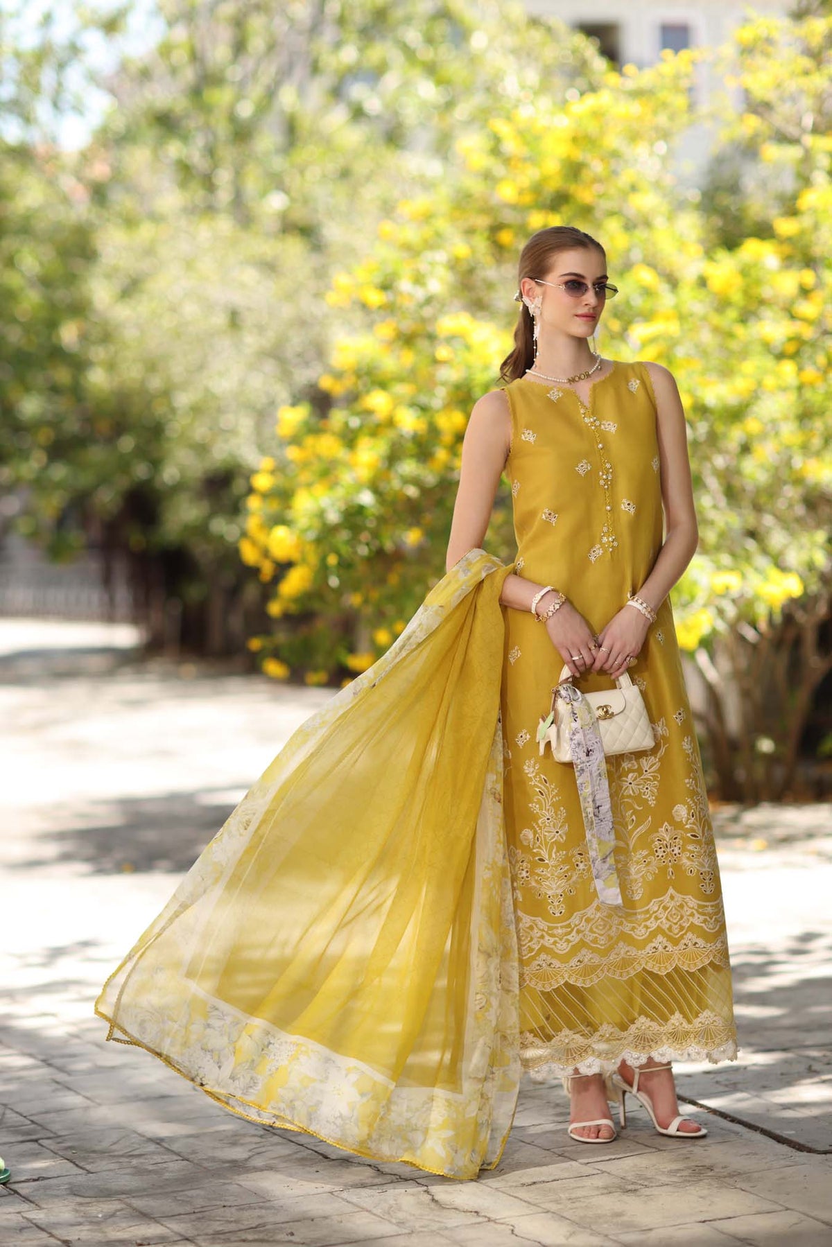 Noor by Saadia Asad | Eid Luxe Printkhaas 26 | D1 - B - Mango Yellow-Brand:Noor by Saadia Asad-Type:Ladies Clothes-Mustard-Lawn-House of Maryam- Buy in UK, USA