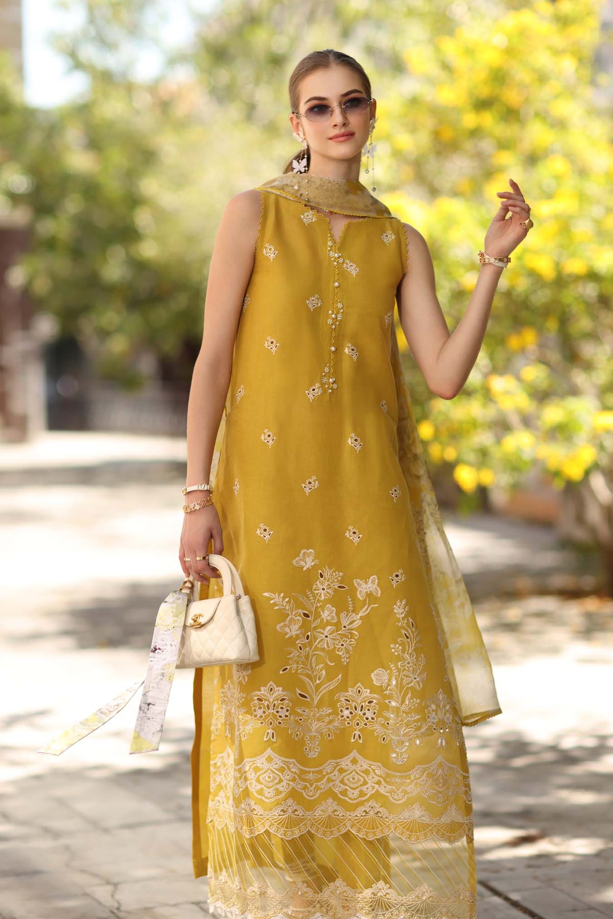 Noor by Saadia Asad | Eid Luxe Printkhaas 26 | D1 - B - Mango Yellow-Brand:Noor by Saadia Asad-Type:Ladies Clothes-Mustard-Lawn-House of Maryam- Buy in UK, USA