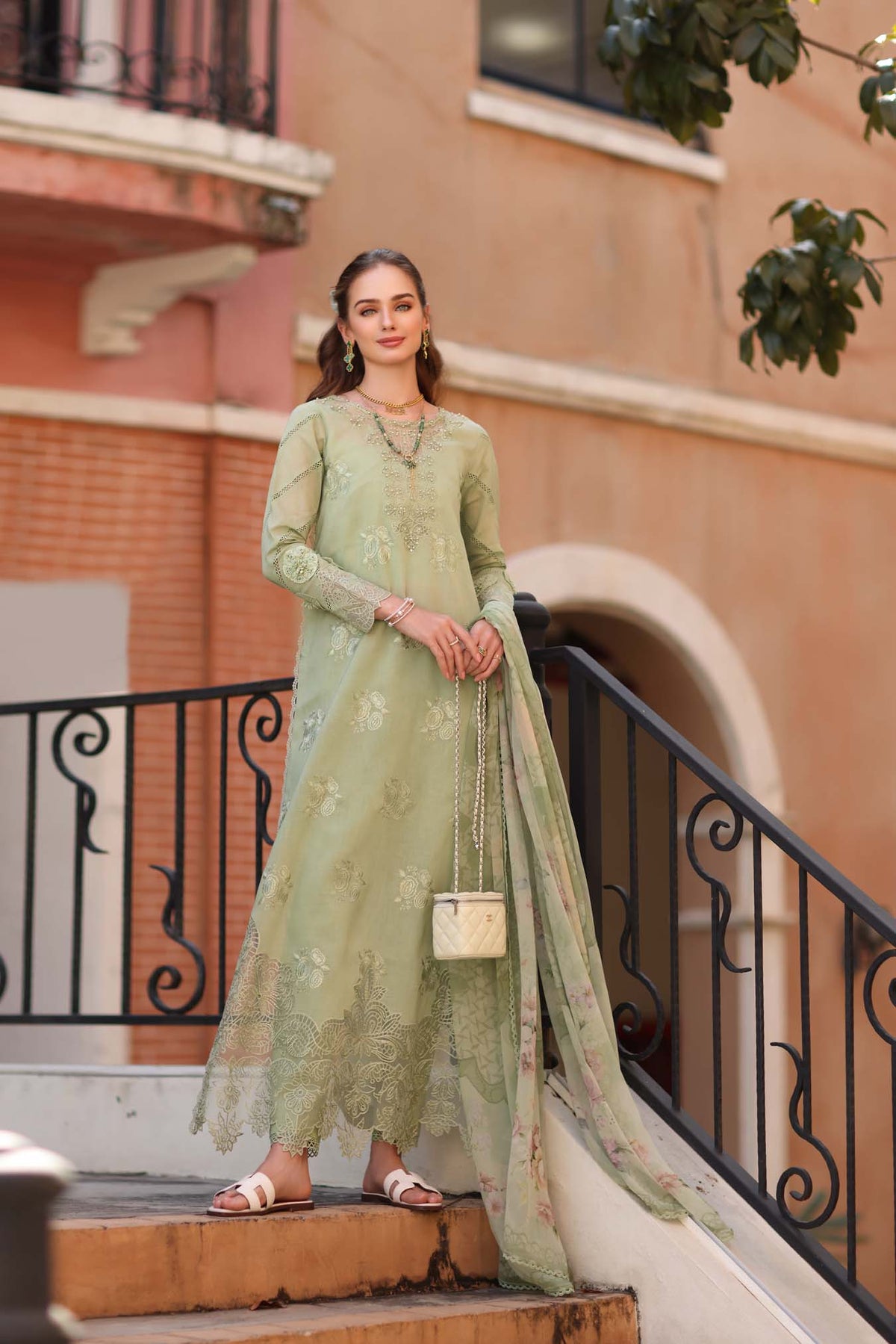Noor by Saadia Asad | Eid Luxe Printkhaas 26 | D2 - A - Opal Mint-Brand:Noor by Saadia Asad-Type:Ladies Clothes-Mint Green-Lawn-House of Maryam- Buy in UK, USA