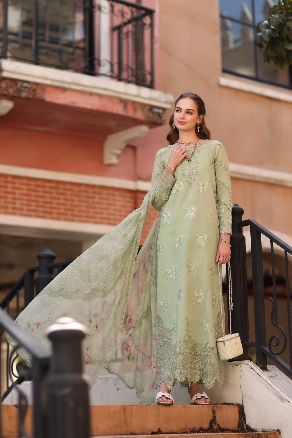 Noor by Saadia Asad | Eid Luxe Printkhaas 26 | D2 - A - Opal Mint-Brand:Noor by Saadia Asad-Type:Ladies Clothes-Mint Green-Lawn-House of Maryam- Buy in UK, USA