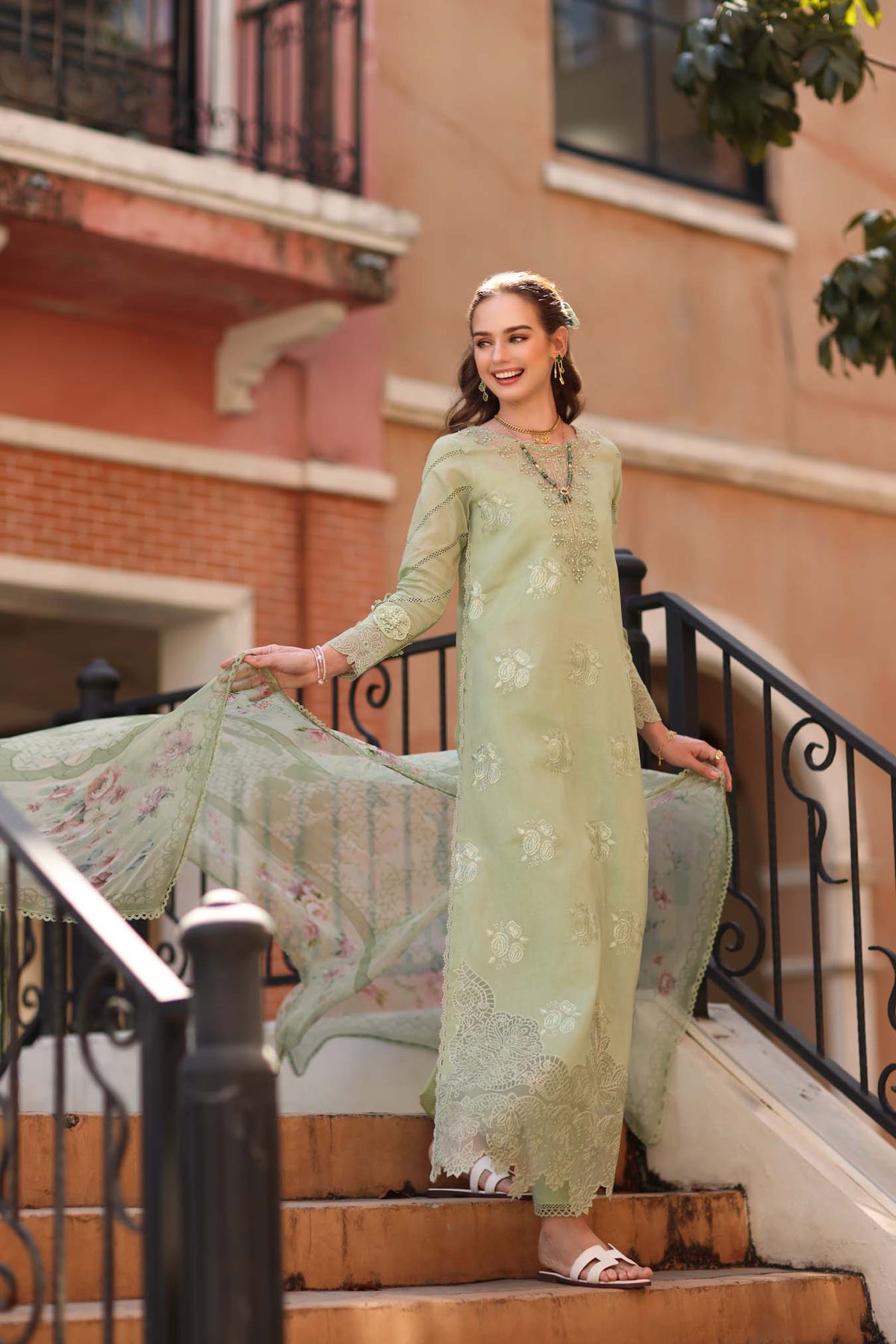 Noor by Saadia Asad | Eid Luxe Printkhaas 26 | D2 - A - Opal Mint-Brand:Noor by Saadia Asad-Type:Ladies Clothes-Mint Green-Lawn-House of Maryam- Buy in UK, USA