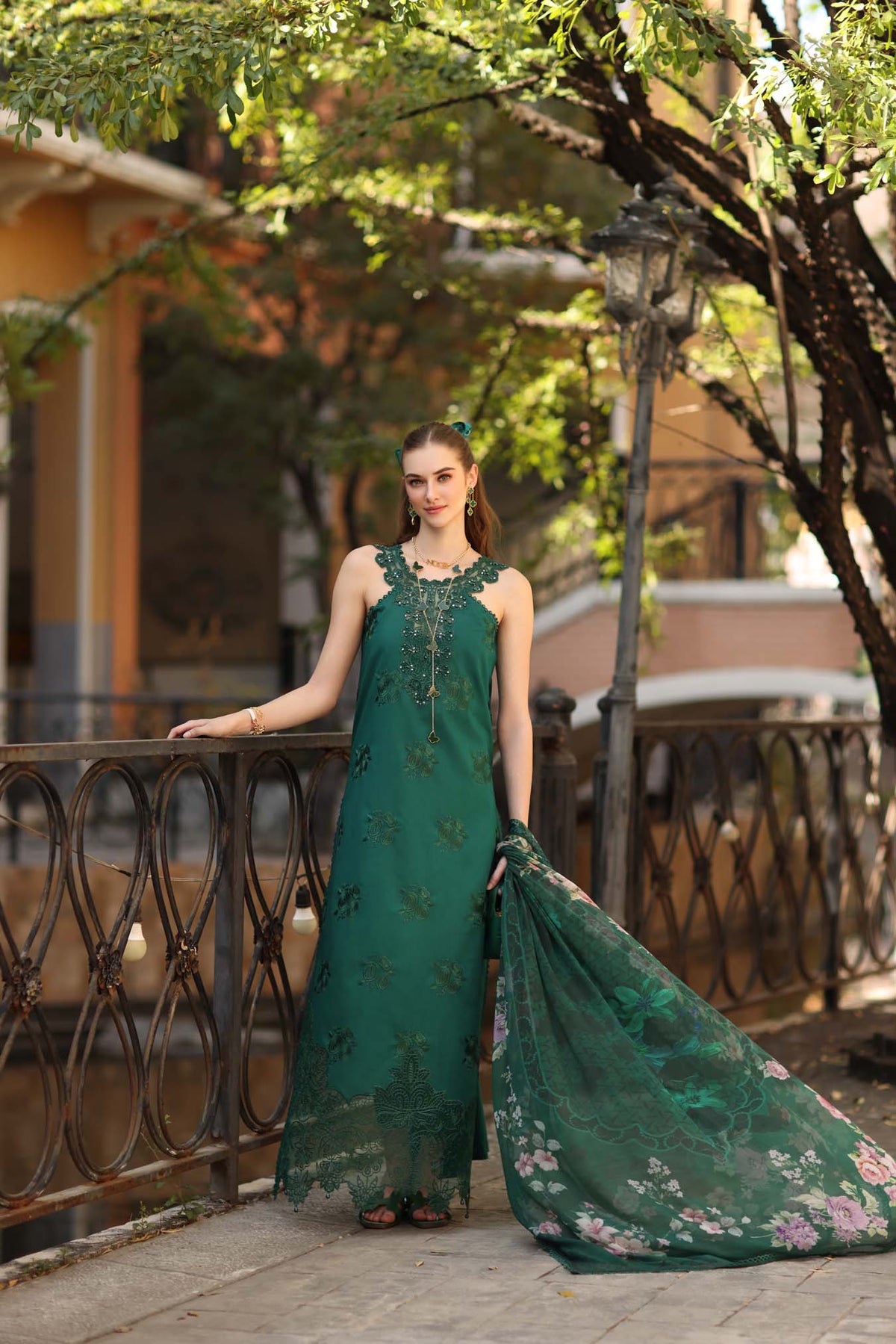 Noor by Saadia Asad | Eid Luxe Printkhaas 26 | D2 - B - Sage Green-Brand:Noor by Saadia Asad-Type:Ladies Clothes-Teal Green-Lawn-House of Maryam- Buy in UK, USA