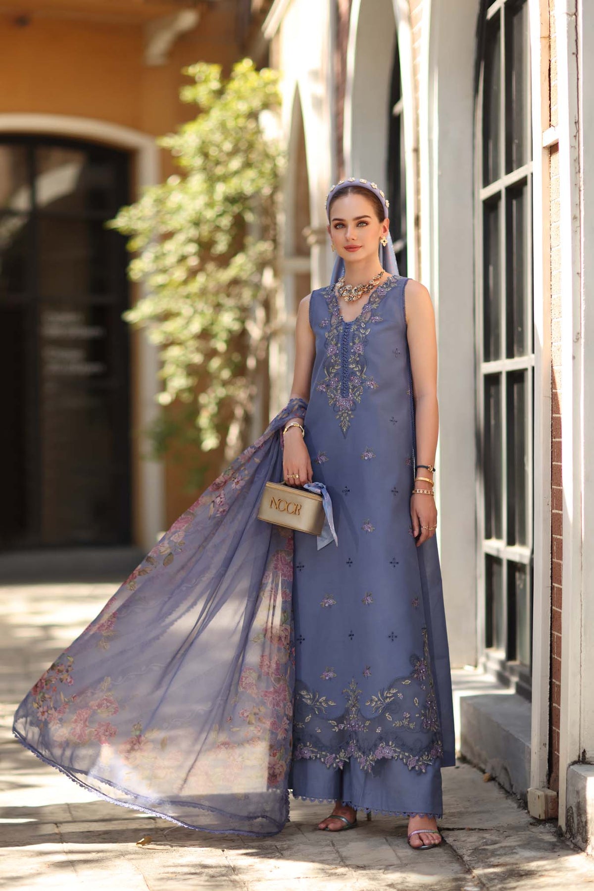 Noor by Saadia Asad | Eid Luxe Printkhaas 26 | D3 - B - Stormy Lilac-Brand:Noor by Saadia Asad-Type:Ladies Clothes-Smoke Blue-Lawn-House of Maryam- Buy in UK, USA