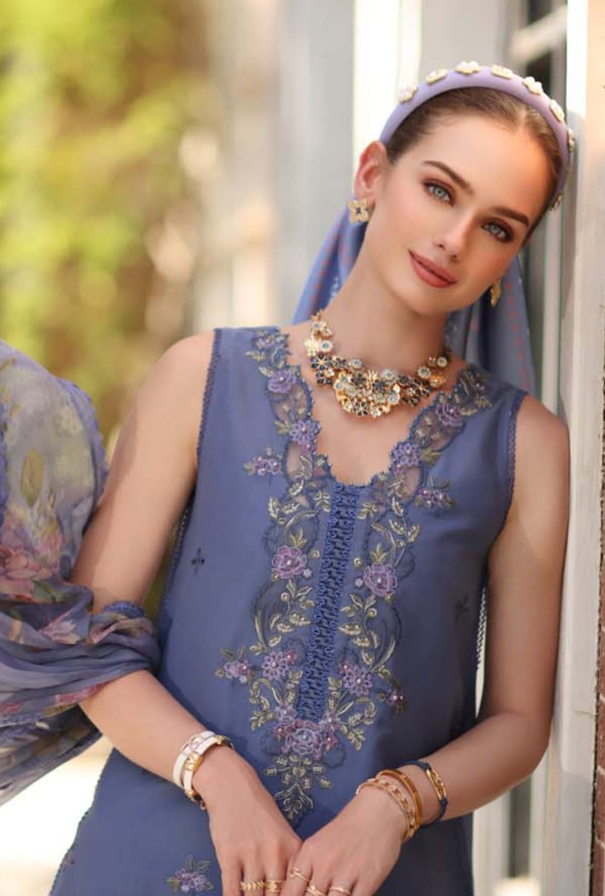 Noor by Saadia Asad | Eid Luxe Printkhaas 26 | D3 - B - Stormy Lilac-Brand:Noor by Saadia Asad-Type:Ladies Clothes-Smoke Blue-Lawn-House of Maryam- Buy in UK, USA