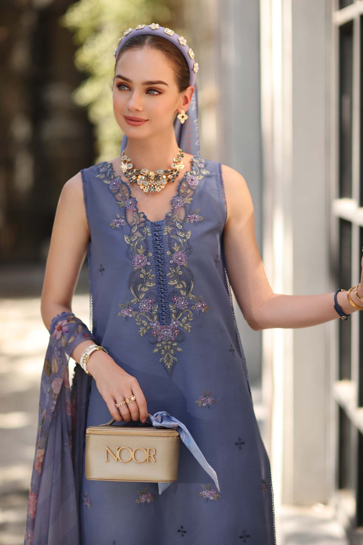 Noor by Saadia Asad | Eid Luxe Printkhaas 26 | D3 - B - Stormy Lilac-Brand:Noor by Saadia Asad-Type:Ladies Clothes-Smoke Blue-Lawn-House of Maryam- Buy in UK, USA