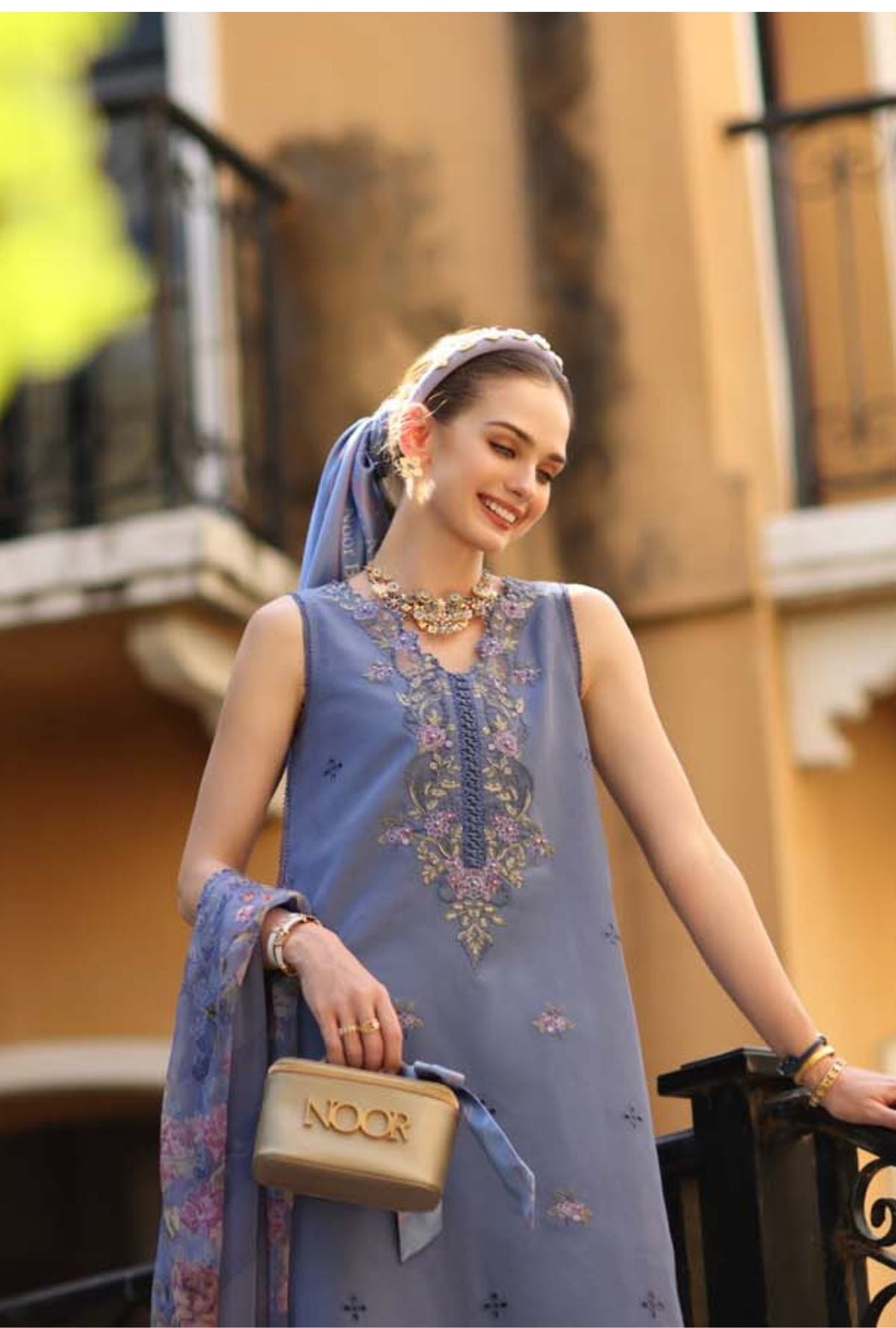 Noor by Saadia Asad | Eid Luxe Printkhaas 26 | D3 - B - Stormy Lilac-Brand:Noor by Saadia Asad-Type:Ladies Clothes-Smoke Blue-Lawn-House of Maryam- Buy in UK, USA