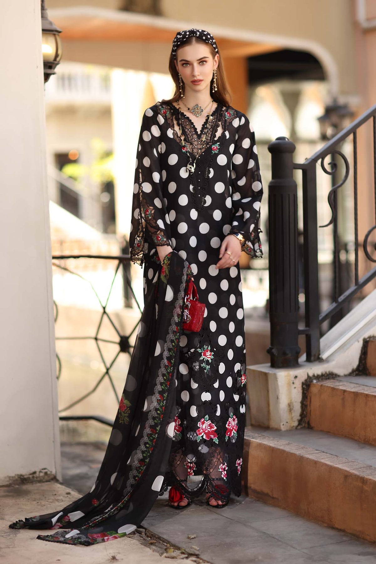 Noor by Saadia Asad | Eid Luxe Printkhaas 26 | D4 - A - Black Polka-Brand:Noor by Saadia Asad-Type:Ladies Clothes-Black-Lawn-House of Maryam- Buy in UK, USA