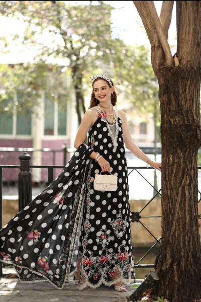 Noor by Saadia Asad | Eid Luxe Printkhaas 26 | D4 - C - Monochrome Polka-Brand:Noor by Saadia Asad-Type:Ladies Clothes-Black-Lawn-House of Maryam- Buy in UK, USA
