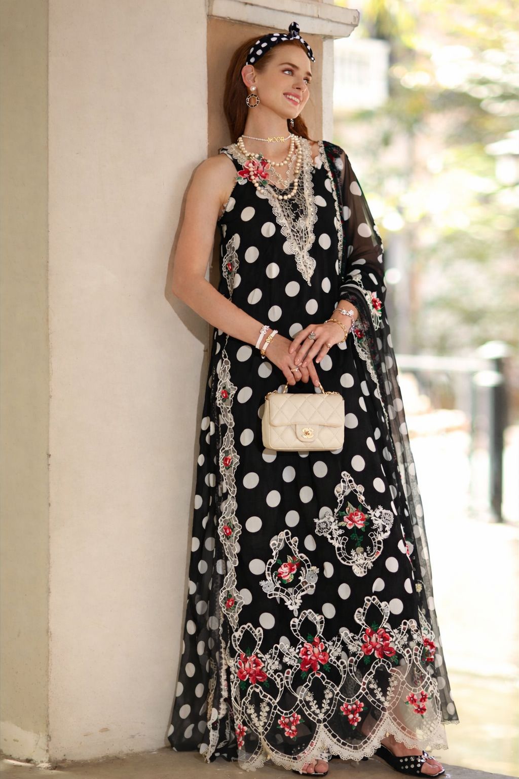 Noor by Saadia Asad | Eid Luxe Printkhaas 26 | D4 - C - Monochrome Polka-Brand:Noor by Saadia Asad-Type:Ladies Clothes-Black-Lawn-House of Maryam- Buy in UK, USA