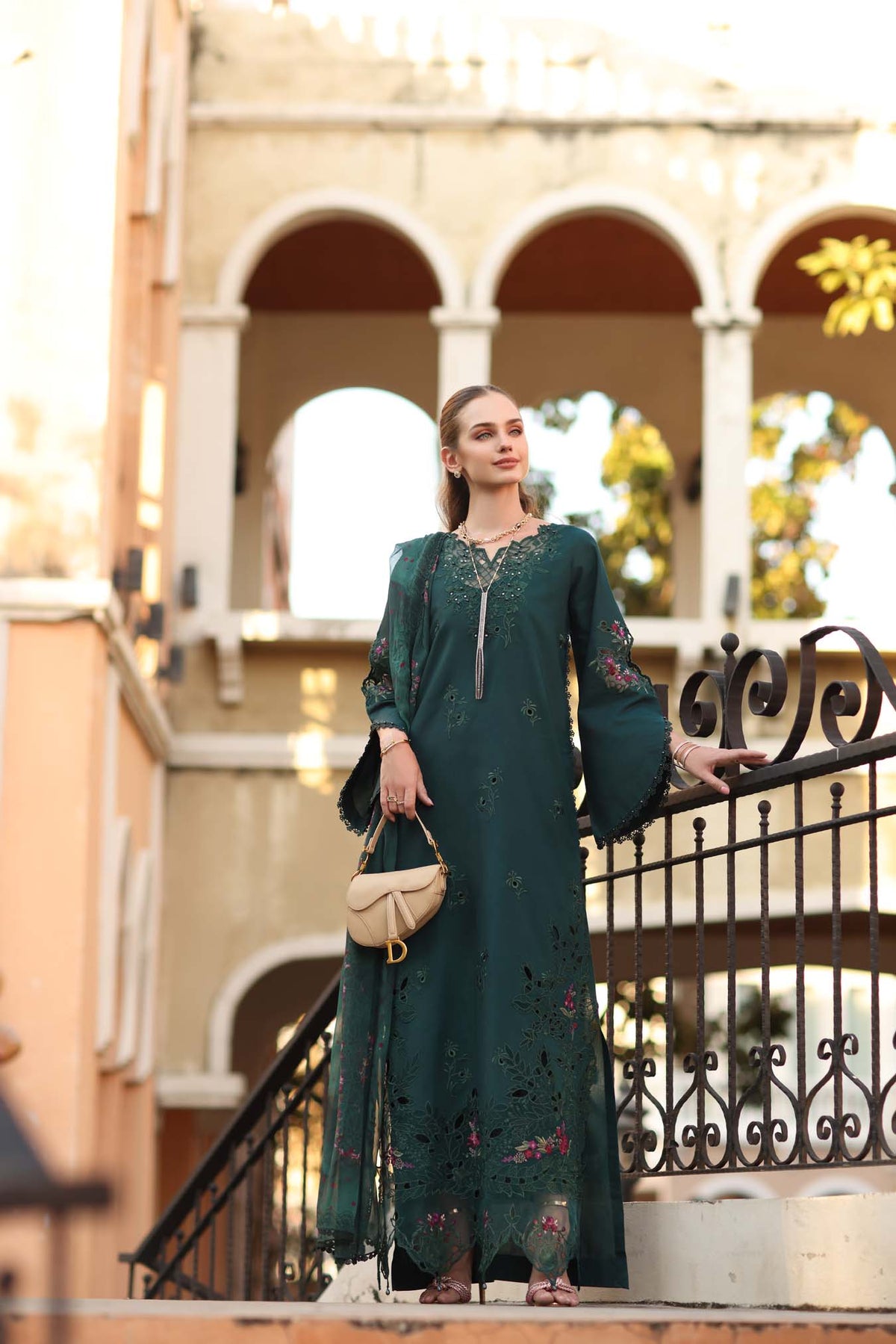 Noor by Saadia Asad | Eid Luxe Printkhaas 26 | D5 - A - Teal Grove-Brand:Noor by Saadia Asad-Type:Ladies Clothes-Deep Teal Green-Lawn-House of Maryam- Buy in UK, USA