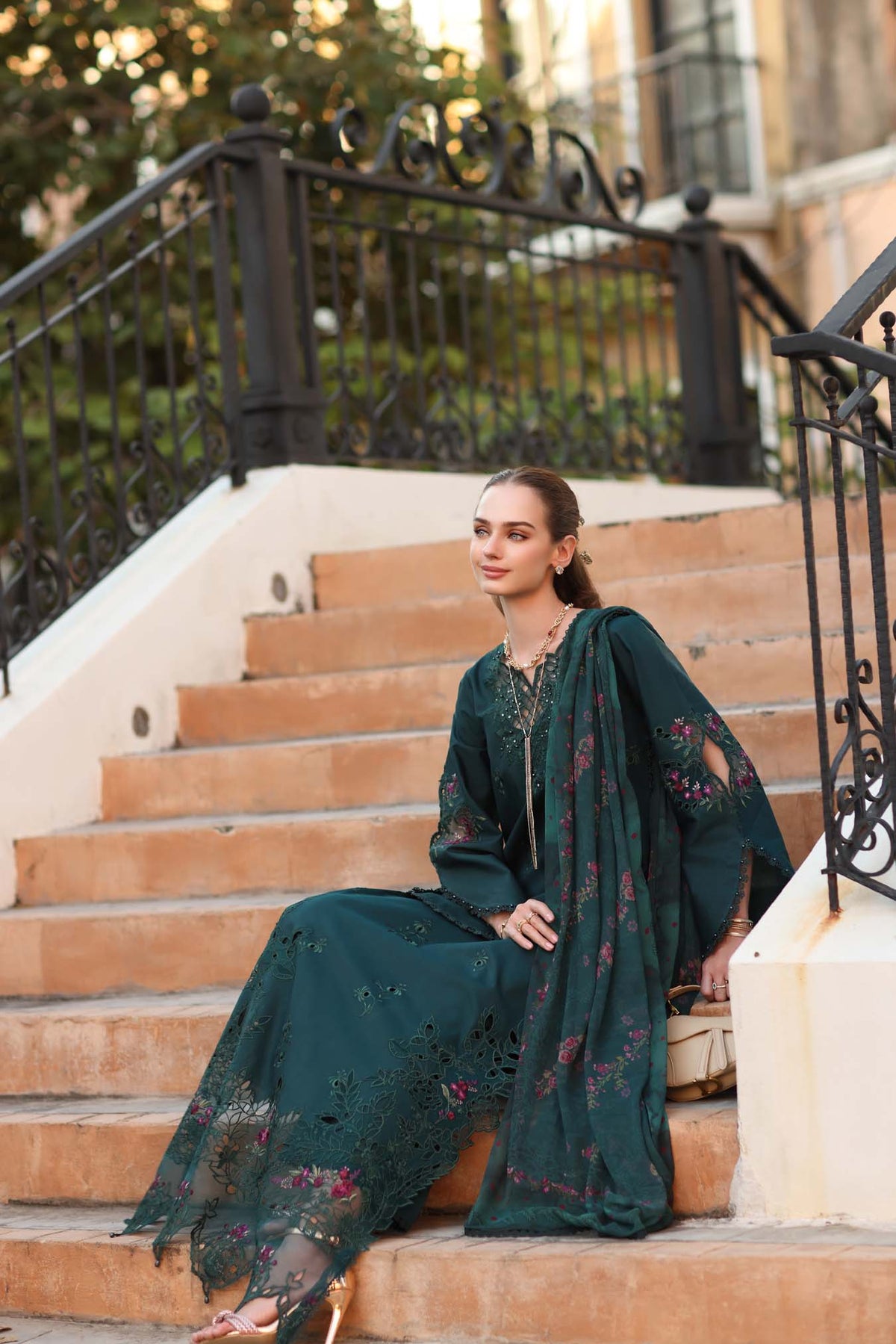 Noor by Saadia Asad | Eid Luxe Printkhaas 26 | D5 - A - Teal Grove-Brand:Noor by Saadia Asad-Type:Ladies Clothes-Deep Teal Green-Lawn-House of Maryam- Buy in UK, USA