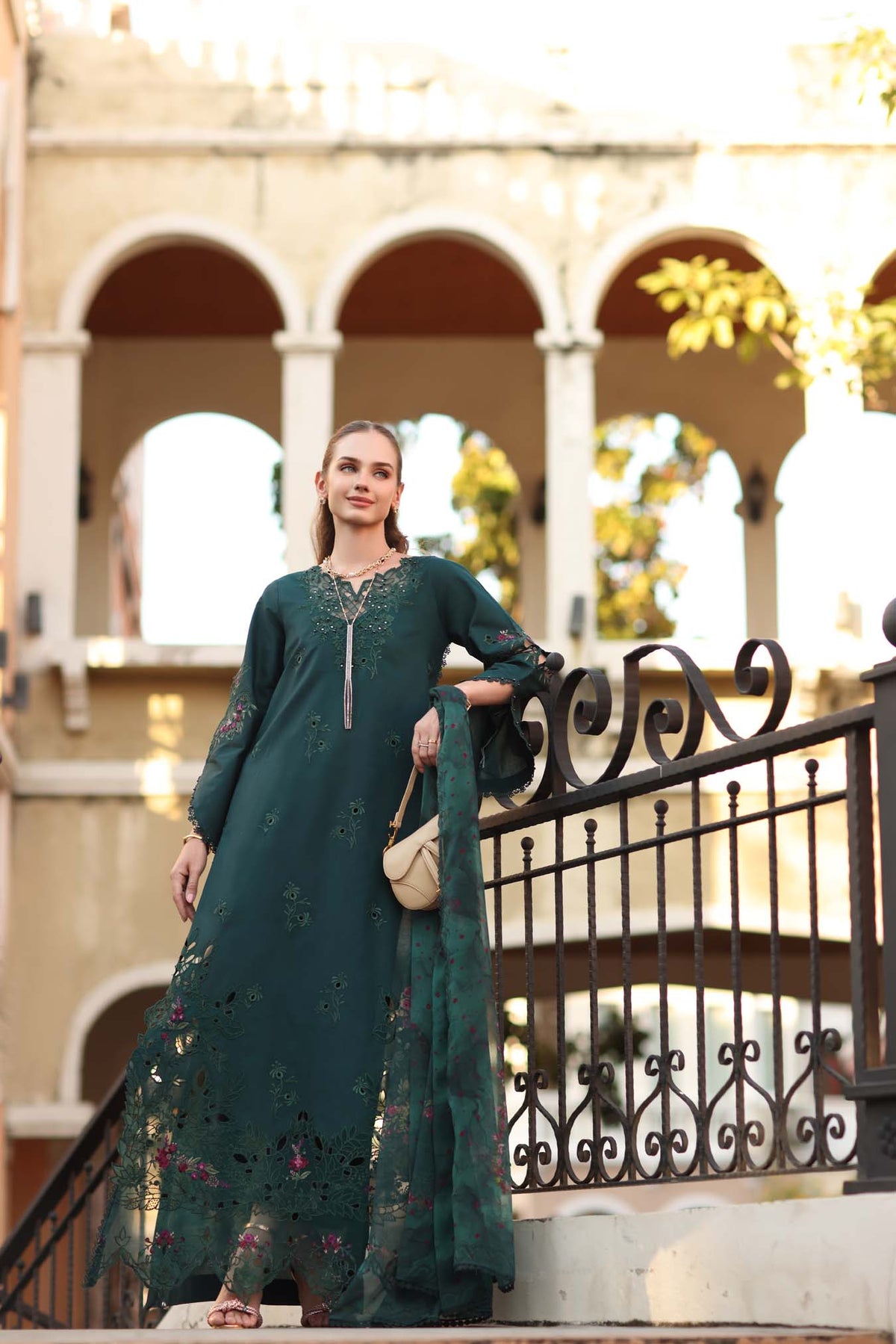 Noor by Saadia Asad | Eid Luxe Printkhaas 26 | D5 - A - Teal Grove-Brand:Noor by Saadia Asad-Type:Ladies Clothes-Deep Teal Green-Lawn-House of Maryam- Buy in UK, USA