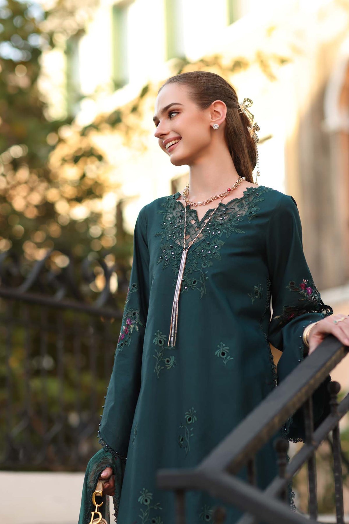 Noor by Saadia Asad | Eid Luxe Printkhaas 26 | D5 - A - Teal Grove-Brand:Noor by Saadia Asad-Type:Ladies Clothes-Deep Teal Green-Lawn-House of Maryam- Buy in UK, USA