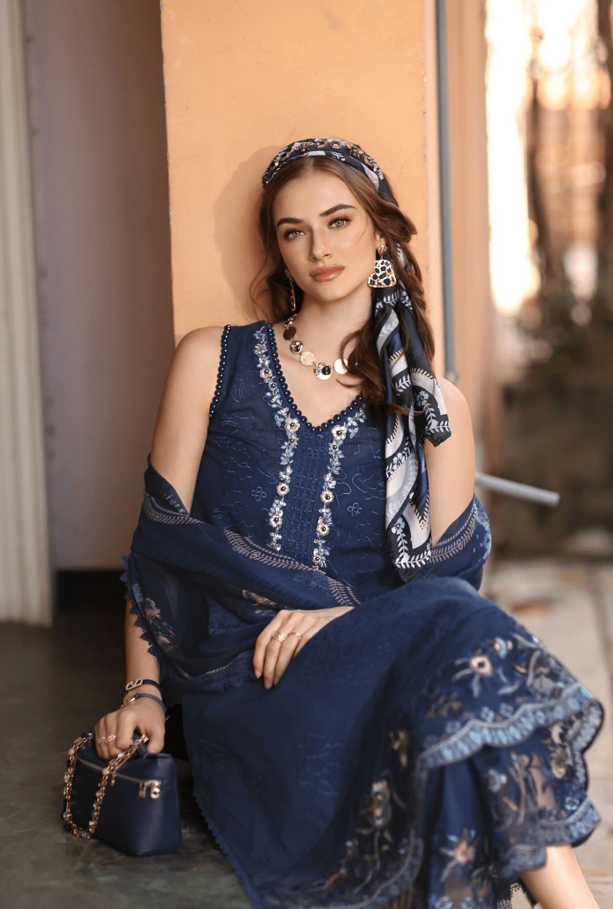 Noor by Saadia Asad | Eid Luxe Printkhaas 26 | D6 - A - Imperial Blue-Brand:Noor by Saadia Asad-Type:Ladies Clothes-Navy Blue-Lawn-House of Maryam- Buy in UK, USA